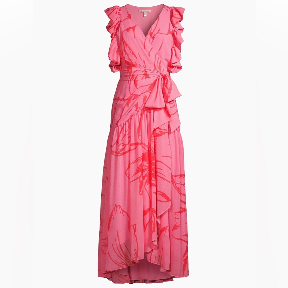 Hutch Pink Floral Wrap Ruffle Maxi Dress